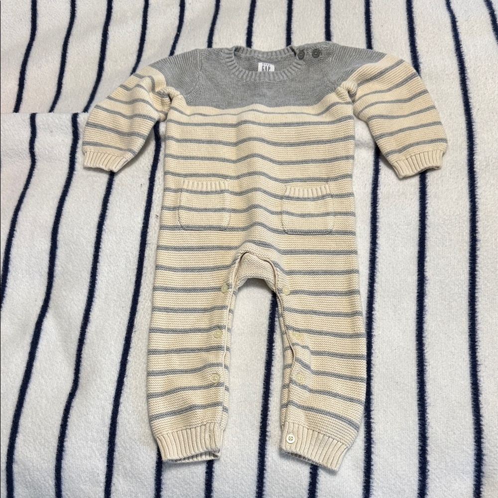 GAP Cream and Gray Striped Bodysuit